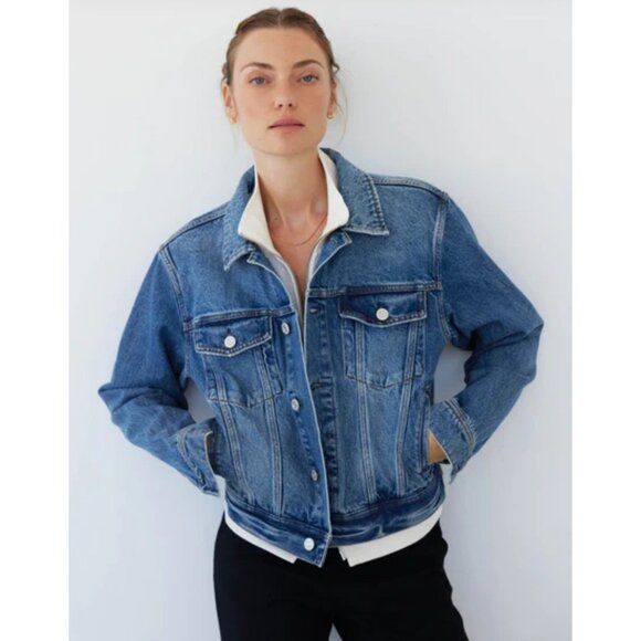 AYR Ride or Fly Denim Jacket Womens Medium Blue Cotton Casual Trucker Oversized - Picture 5 of 16